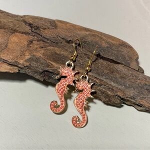NWOT Handcrafted Pink Seahorse Earrings